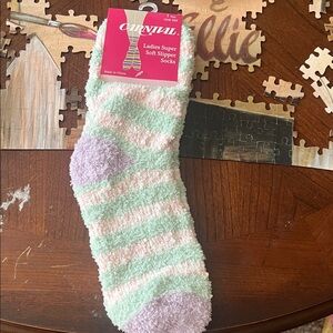 Pastel Striped Soft Slipper Socks
